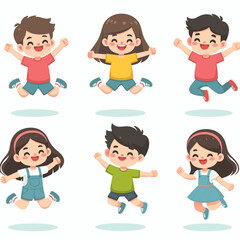 Cheerful Cartoon Kids Jumping with Joy
