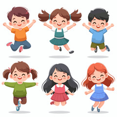 Cheerful Kids Jumping: Vector Illustration of Joyful Children