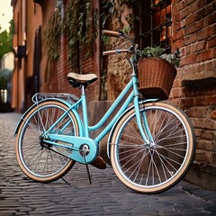 Fototapeta premium retro bike on cobblestone street 