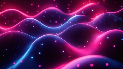 Fototapeta premium Abstract Wavy Landscape with Glowing Pink and Blue Neon Lights