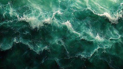 Fototapeta premium Closeup of rough water surface with splashes in deep green emerald color, trendy abstract background.