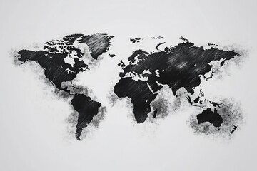 Sketchy world map, grey background, global concept, website design