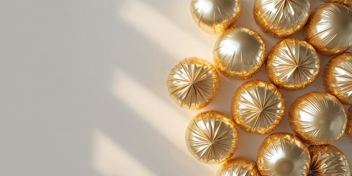 Shiny golden pom poms for festive celebrations and events
