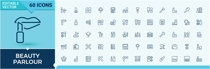 Beauty Parlour icon pack. Containing body, lip, candle, salon, hair salon. Perfect for logos and infographic. Vector icons editable stroke.