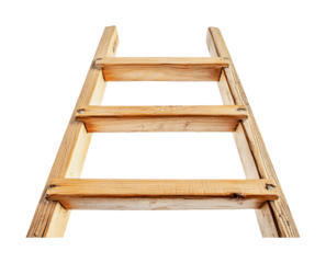 Wooden ladder placed upright against a bright background for construction and home improvement use, cut out