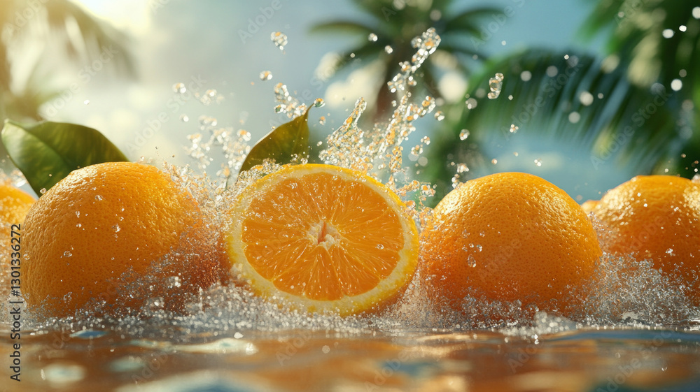 Poster a close up of an orange with a slice missing