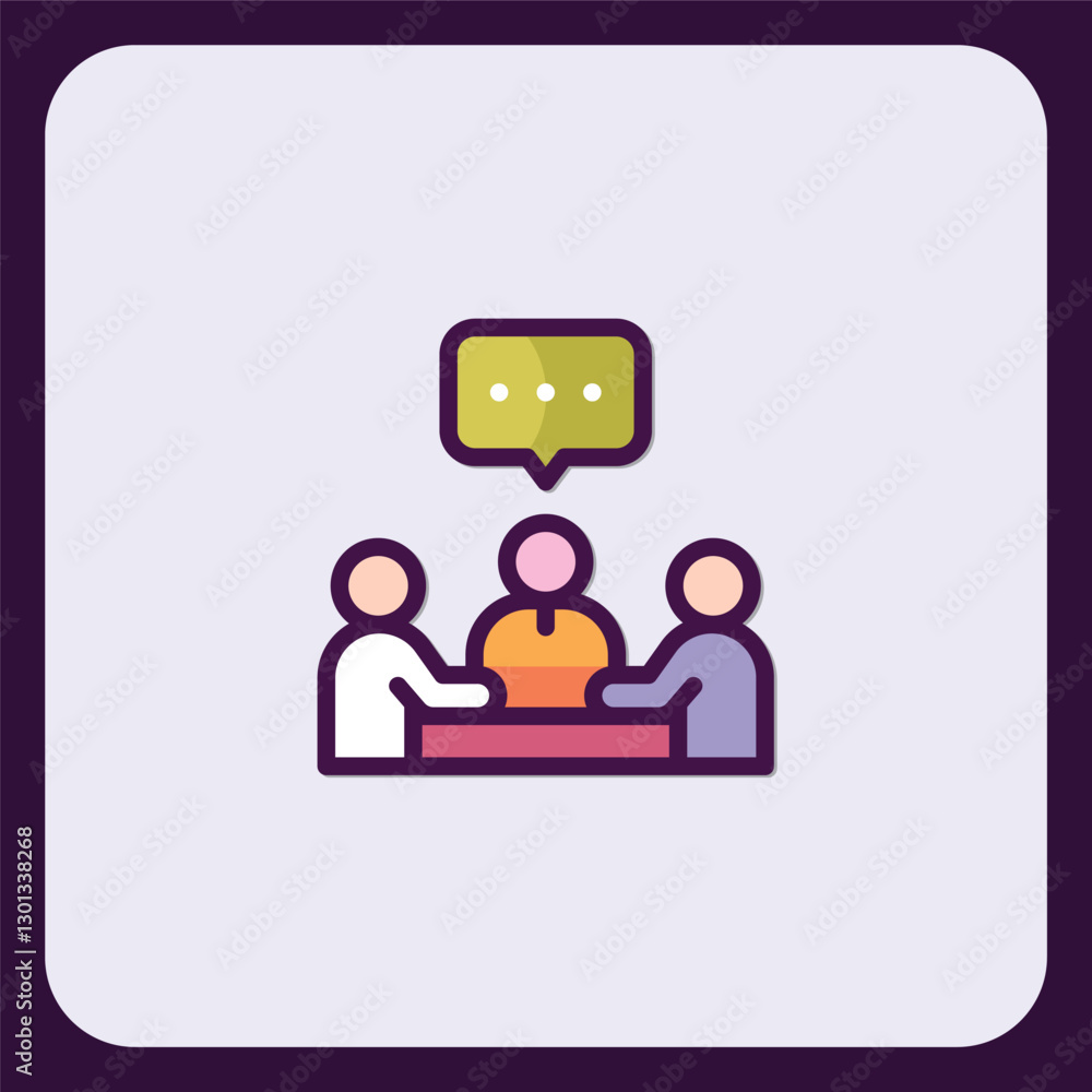 Poster stylized meeting icon with simple figures and dialog cloud above heads