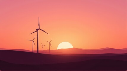 Obraz premium Serene Sunset Over Minimalist Wind Turbines in Soft Pastel Colors