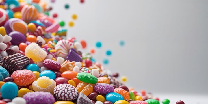 Colorful Candy Pile A Festive Treat of Assorted Shapes and Colors