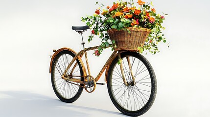 Fototapeta premium A Modern Bicycle with a Basket Full of Colorful Flowers