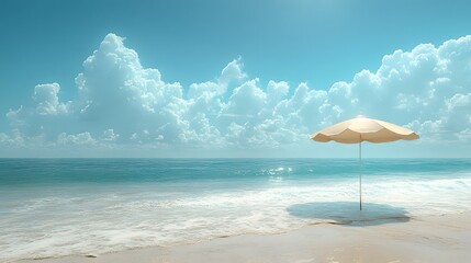 A Serene Beach Umbrella Nestled on Soft Sand with a Peaceful Ocean View, Perfect for Tropical Chillout