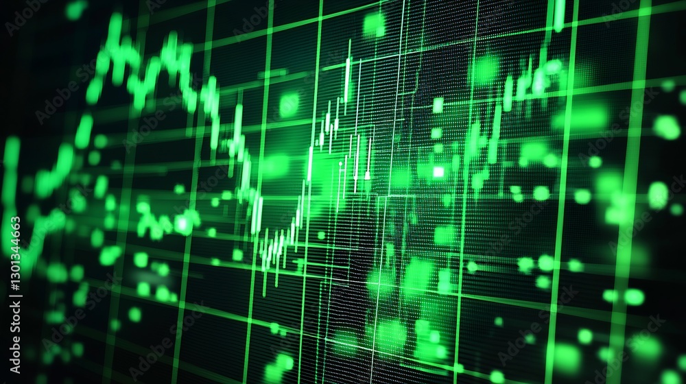 Leinwandbilder dynamic green financial chart with data spikes showing stock market trends and analysis : generative