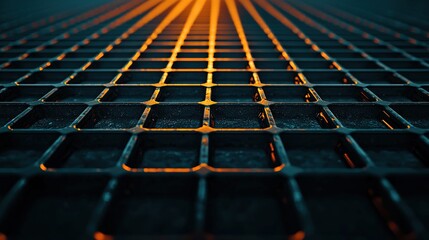 Obraz premium Futuristic technology network grid abstract environment digital art blue tones perspective view