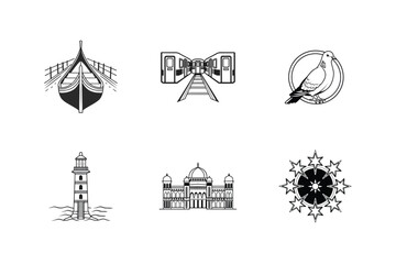 Travel Icons Gondola, Train, Dove, Lighthouse, Mosque, Snowflake