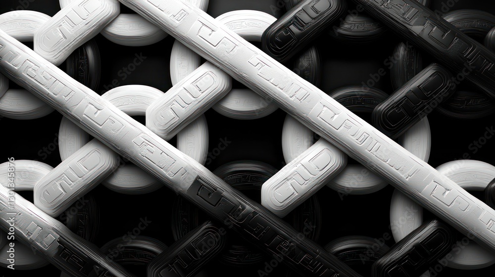 Aufkleber interlocking chains in black and white creating a strong connection