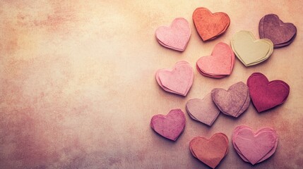 Fototapeta premium Several Paper Hearts Lay on a Textured Background