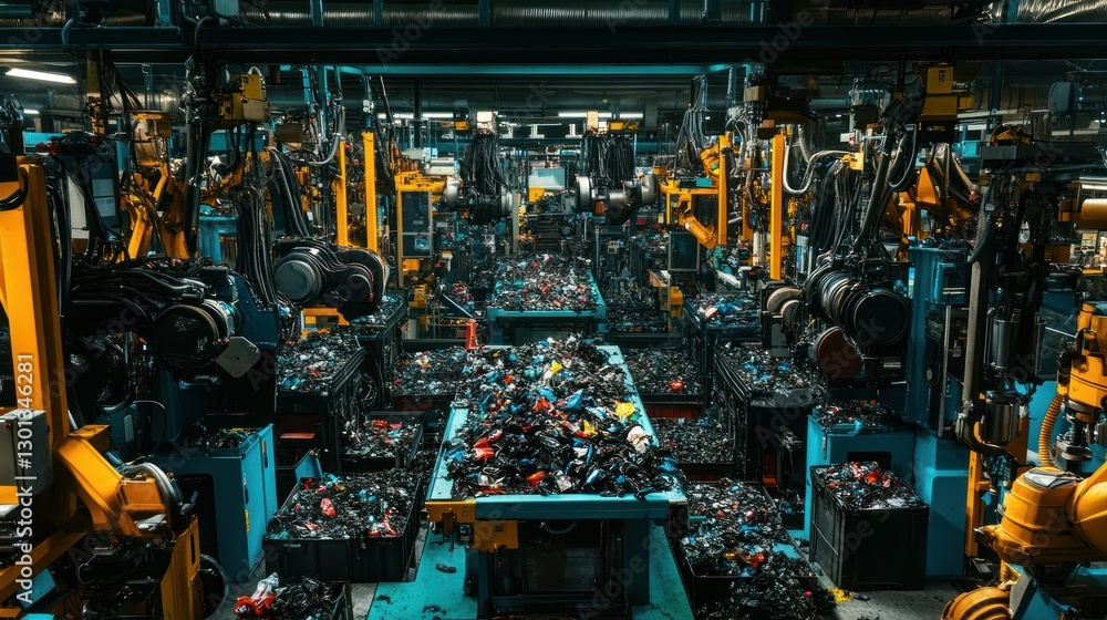 Aufkleber complex factory environment depicting robotics and industrial automation