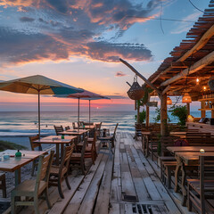A Quaint Seaside Restaurant Offering Mesmerizing Views of Sunset Over the Ocean