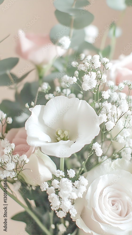 Poster Delicate White Flowers Surrounded by Greenery in a Soft and Light Setting : Generative AI