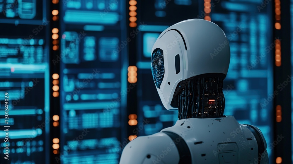Poster revolutionary robotics lab with holographic displays and futuristic technology in a high-tech enviro