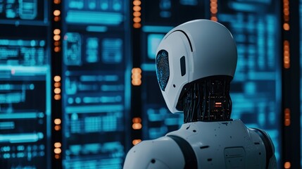 Fototapeta premium Revolutionary robotics lab with holographic displays and futuristic technology in a high-tech environment