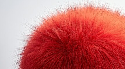 Fototapeta premium A bold red faux fur ball with a dense, vibrant texture on a pure white backdrop 