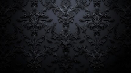 Elegant black floral wallpaper featuring intricate embossed designs, Ideal for interior design projects, backgrounds for digital art, or upscale product presentations