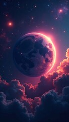 Glowing planet in deep space with nebula clouds and stars, galaxy, sci-fi