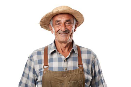Male farmer on transparent background – Isolated agriculture worker with traditional farming outfit – Perfect for farming, agribusiness, rural life, organic agriculture, and food production industry u