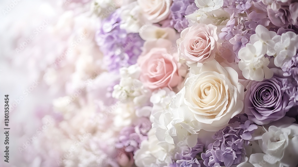 Poster stunning vibrant rose arrangement with charming pastel colors creating an enchanting floral setting 