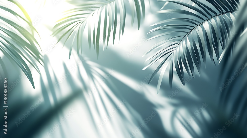 Aufkleber softly lit palm fronds with subtle shadows against a cool neutral background : generative ai