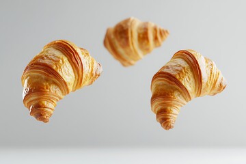 Golden Croissants in Mid-Air: A Delectable Bakery Scene
