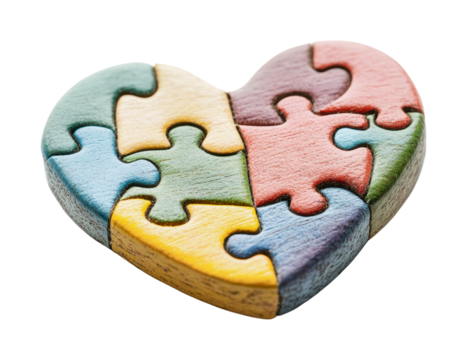 Heart-shaped puzzle pieces in vibrant colors for creative activities and educational purposes, cut out