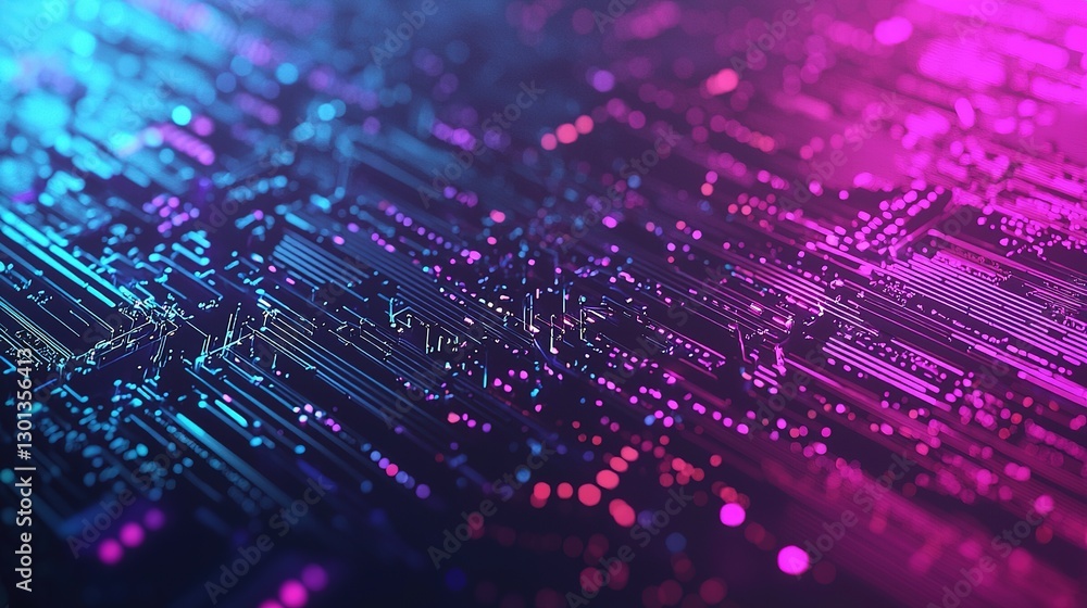 Poster digital circuitry abstract high-tech environment gigapixel visuals sleek modern design vibrant color