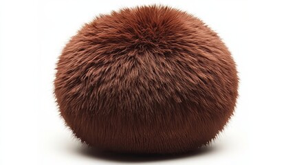 A rich chocolate brown faux fur ball with a plush, dense texture, isolated on white