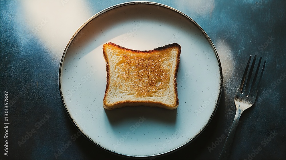 Poster simple and minimalist presentation of toasted bread on a plain plate showcasing its crispy texture a
