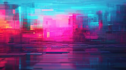 Vibrant digital technology background cityscape abstract art futuristic environment wide view high-resolution concept