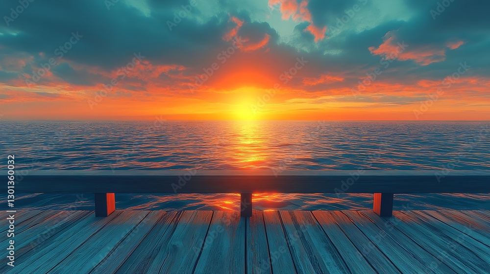 Poster captivating sunset over tranquil waters with a dock creating a picturesque scene for dreamy escapes 