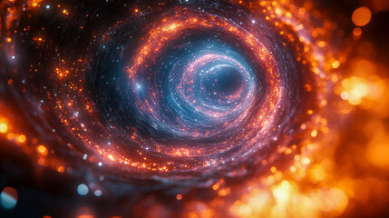 A colorful vortex of glowing particles, depicting an abstract concept of energy, space, and motion