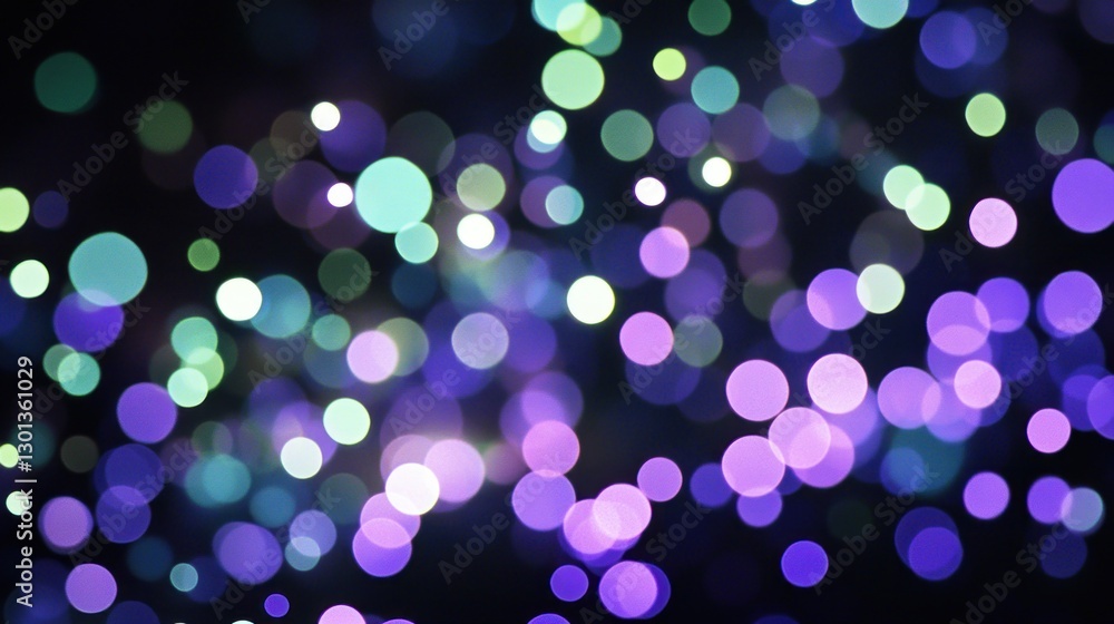 Poster blurred lights background with colorful bokeh effect in purple and green