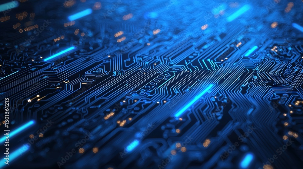 Poster innovative digital technology circuit board design tech lab gigapixel visuals blue tones macro viewp