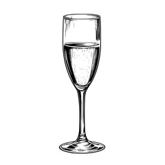Vector engraved illustration of a sparkling wine glass for use in product design or branding materials