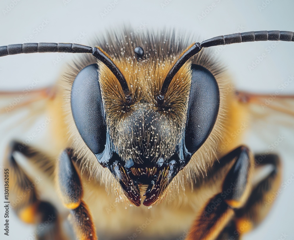 Poster close-up view of a honey bee with detailed anatomy capturing intricate features and textures of its 