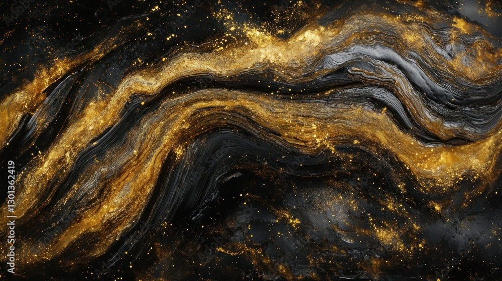 Poster abstract flowing gold and black color textured background pattern