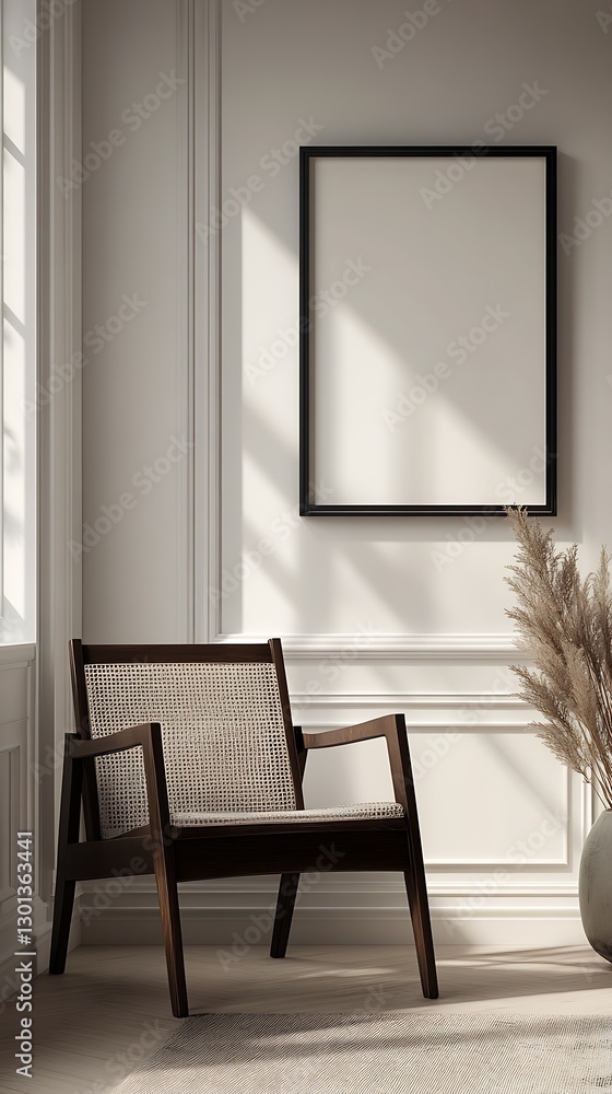 Leinwandbilder stylish modern chair with a minimalistic design set against a bright room featuring an empty frame a
