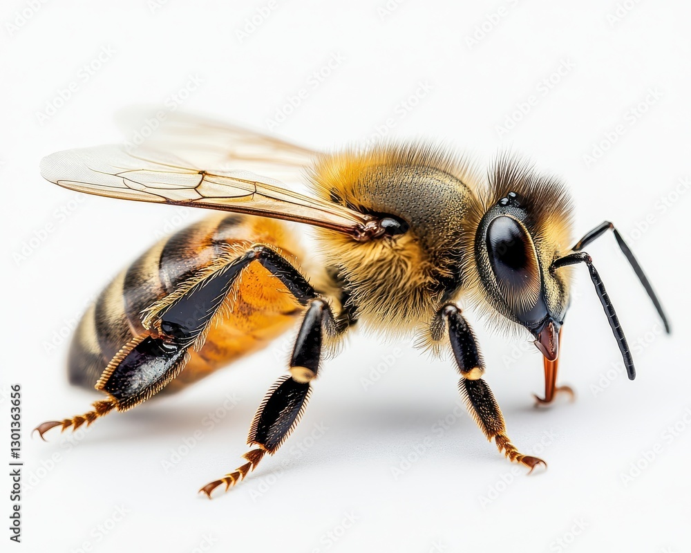 Aufkleber close-up view of a honeybee on white background showcasing detailed texture and features of the inse