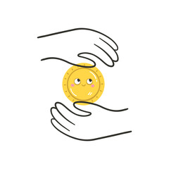 Kawaii coin in hand saving money financial literacy