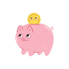 Kawaii coin and piggy bank for saving money and investing