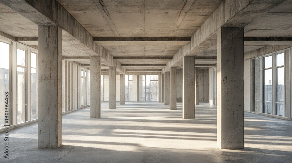 Aufkleber a concrete structure with columns and windows displays architectural interior