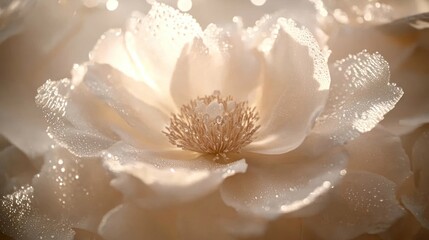 Close-up of Elegant White Flower with Water Droplets and Soft Lighting